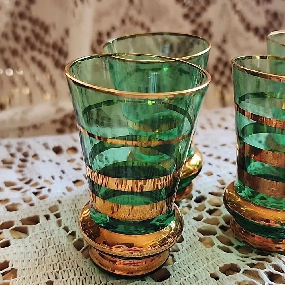 Vintage 1950's Bohemian Glass Shotglasses Set Of 6